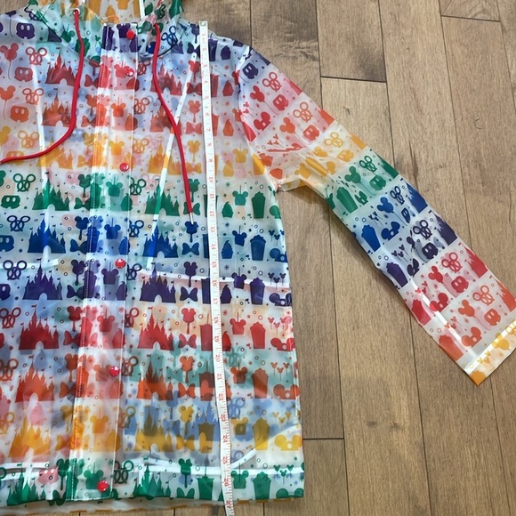 Disney Women’s Rain Jacket Rainbow Disney Collection clear drawstring hood sz S - Picture 8 of 11